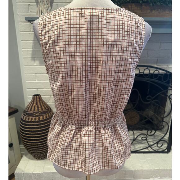 Treasure & Bond Women's Ivory Rust Checkered Peplum Sleeveless Faux Wrap NWOT S - Picture 4 of 8
